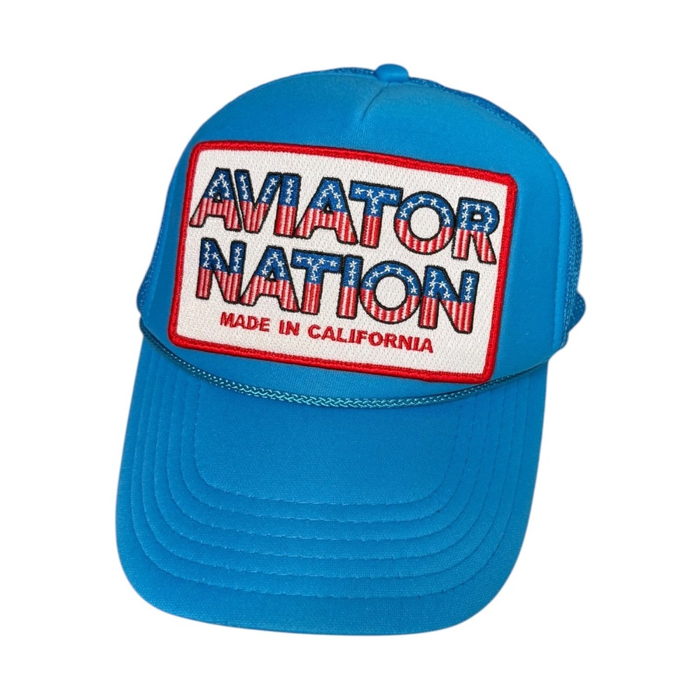 Aviator Nation Blue Trucker Hat Patriotic Logo Stars Stripes Snapback Cap